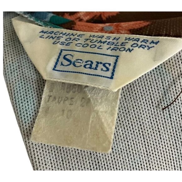 Vintage 1970s Sears Dress Cardigan Taupe Floral 2 Piece Set Maxi US Size 10 - Picture 12 of 16